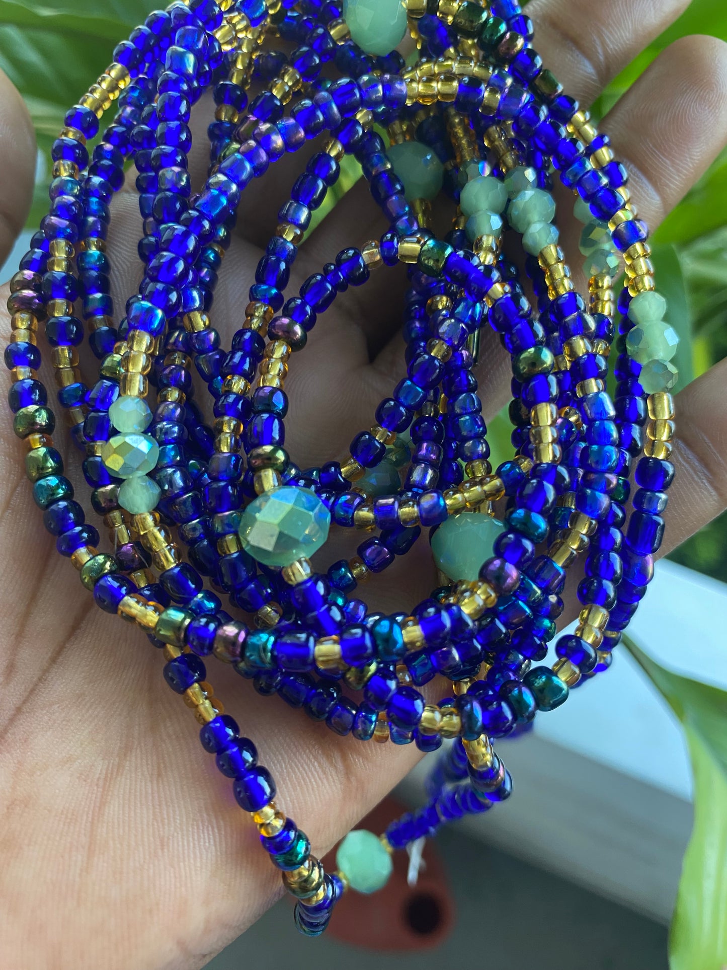 Abundance & Alignment – Royal Blue, Gold & Green Waist Bead