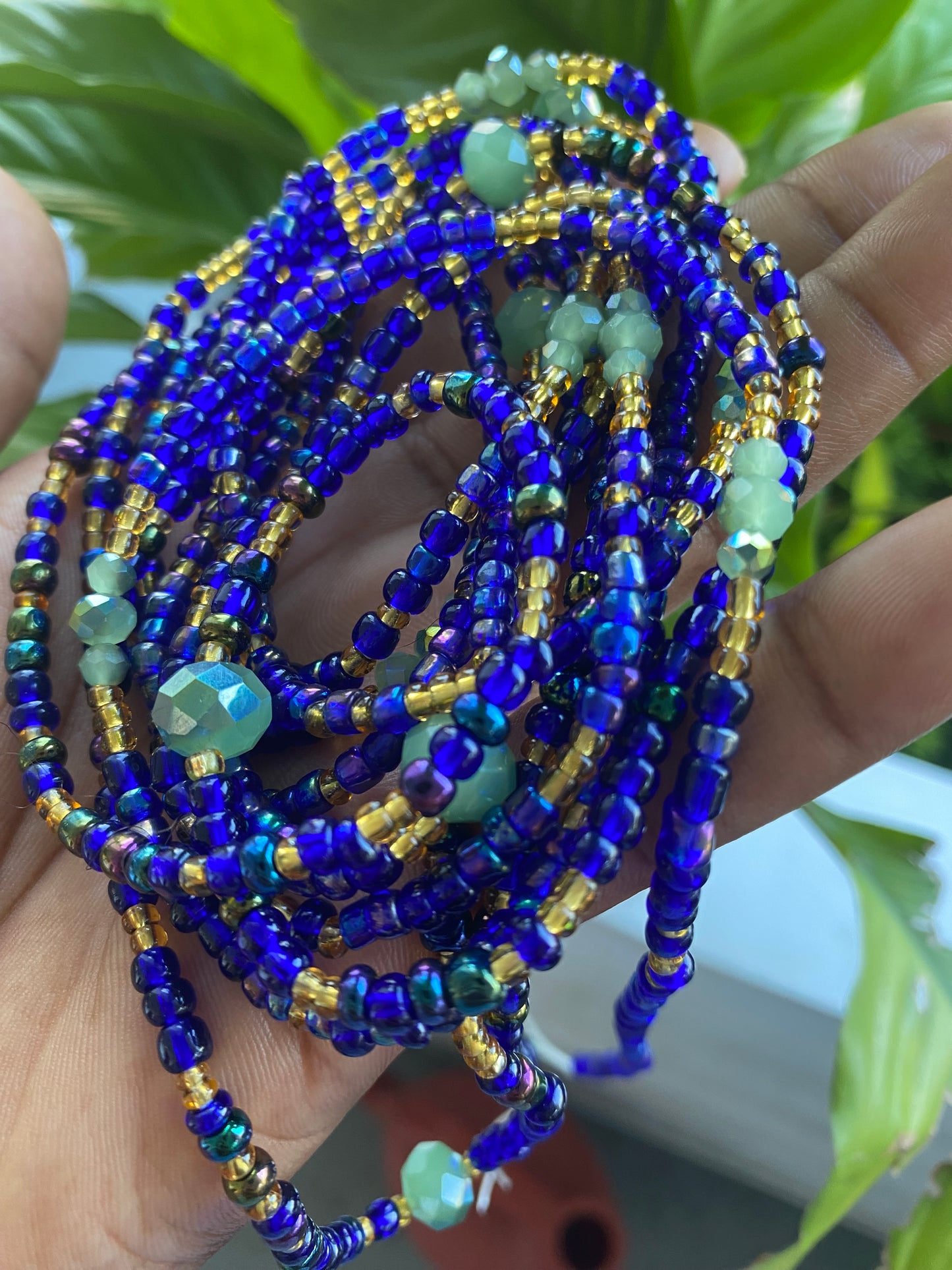 Abundance & Alignment – Royal Blue, Gold & Green Waist Bead