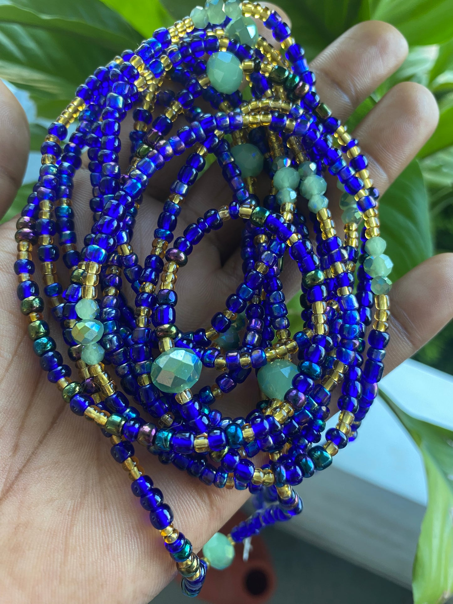 Abundance & Alignment – Royal Blue, Gold & Green Waist Bead