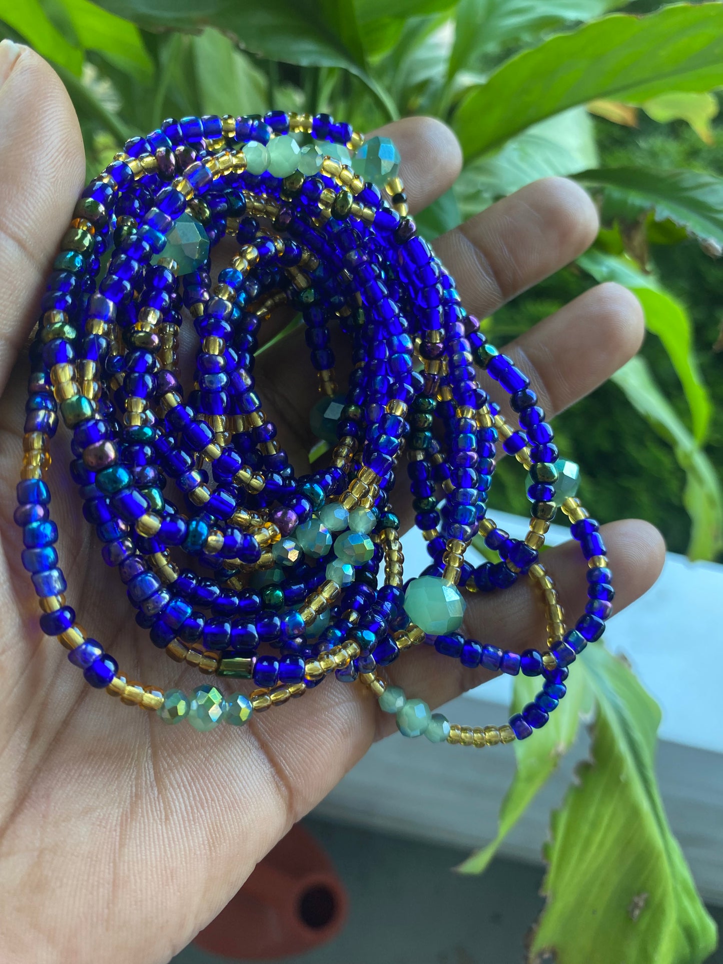 Abundance & Alignment – Royal Blue, Gold & Green Waist Bead