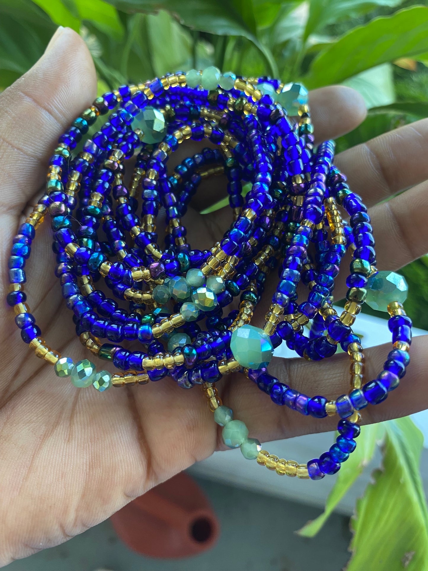 Abundance & Alignment – Royal Blue, Gold & Green Waist Bead