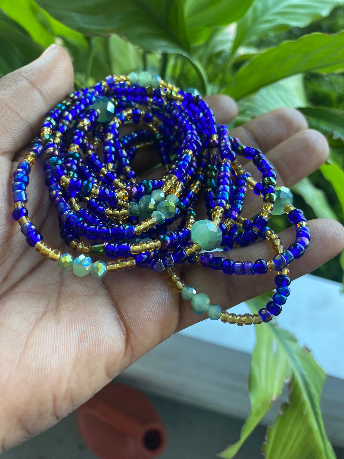 Abundance & Alignment – Royal Blue, Gold & Green Waist Bead