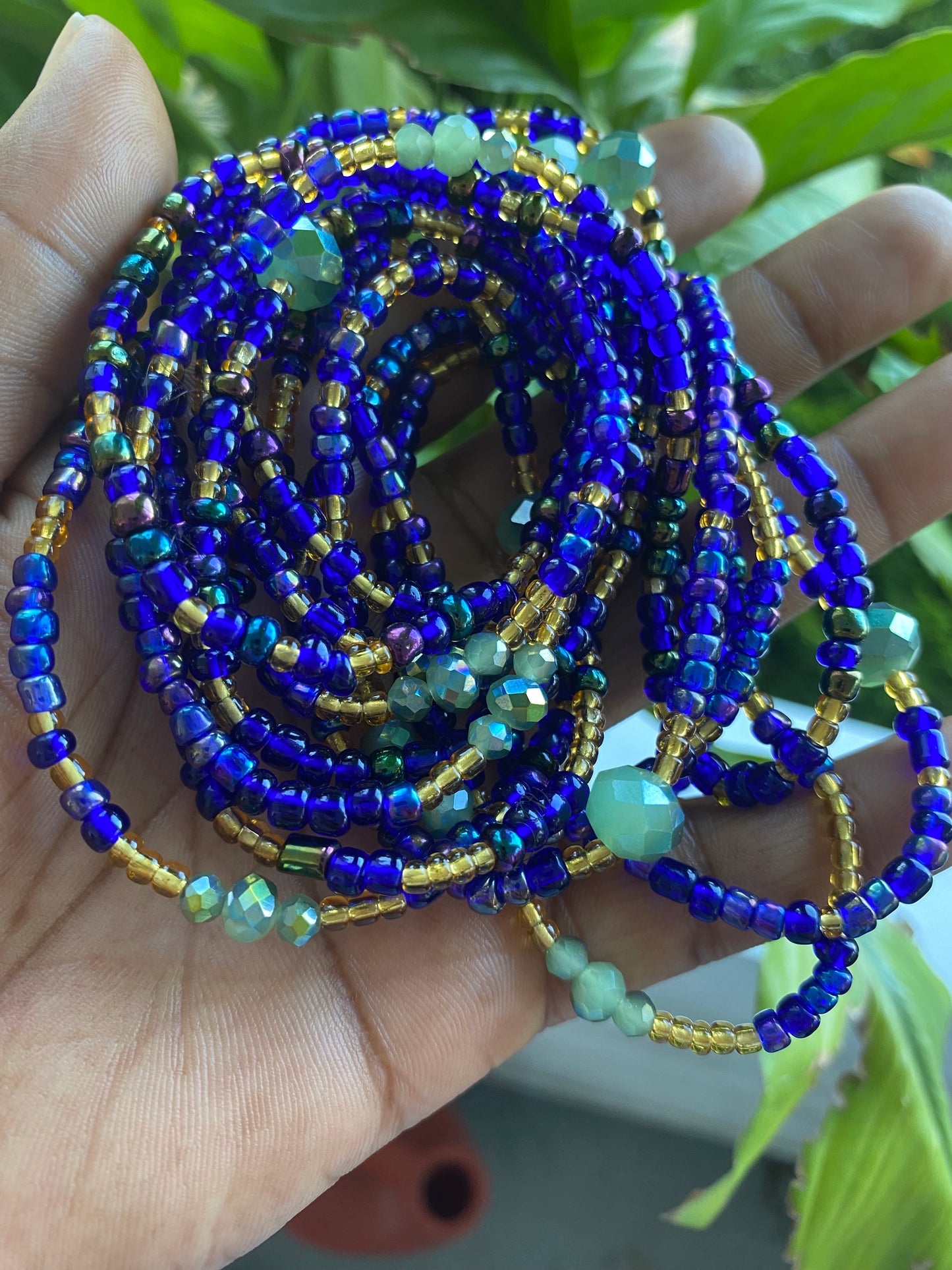 Abundance & Alignment – Royal Blue, Gold & Green Waist Bead