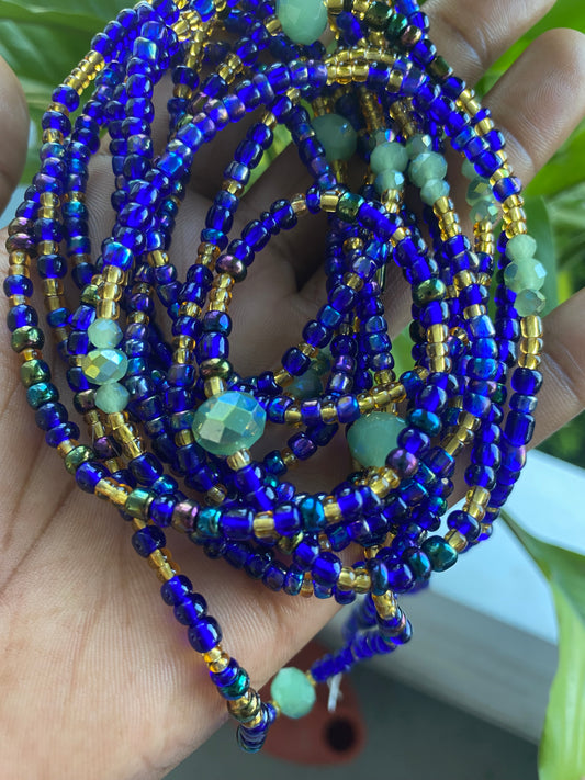 Abundance & Alignment – Royal Blue, Gold & Green Waist Bead