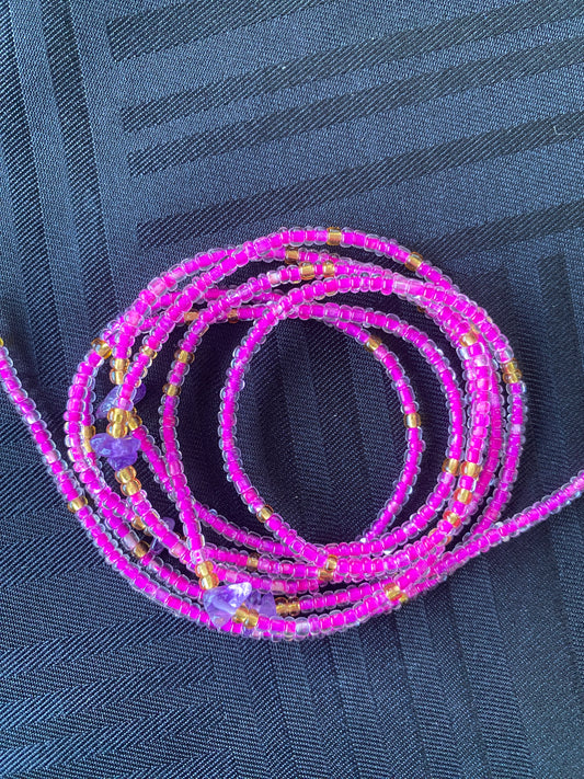 Heart-Centered Energy – Pink Waist Bead with Crystal Accents (Amethyst, Pearl, or Opalite)