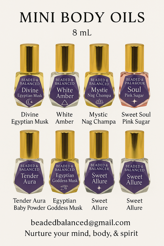 ✨ Mini Ritual Body Oils – 8mL Polygonal Bottle | Sweet Soul Pink Sugar & Tender Aura Baby Powder